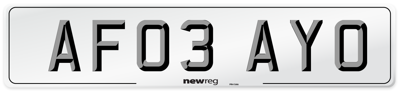 AF03 AYO Number Plate from New Reg